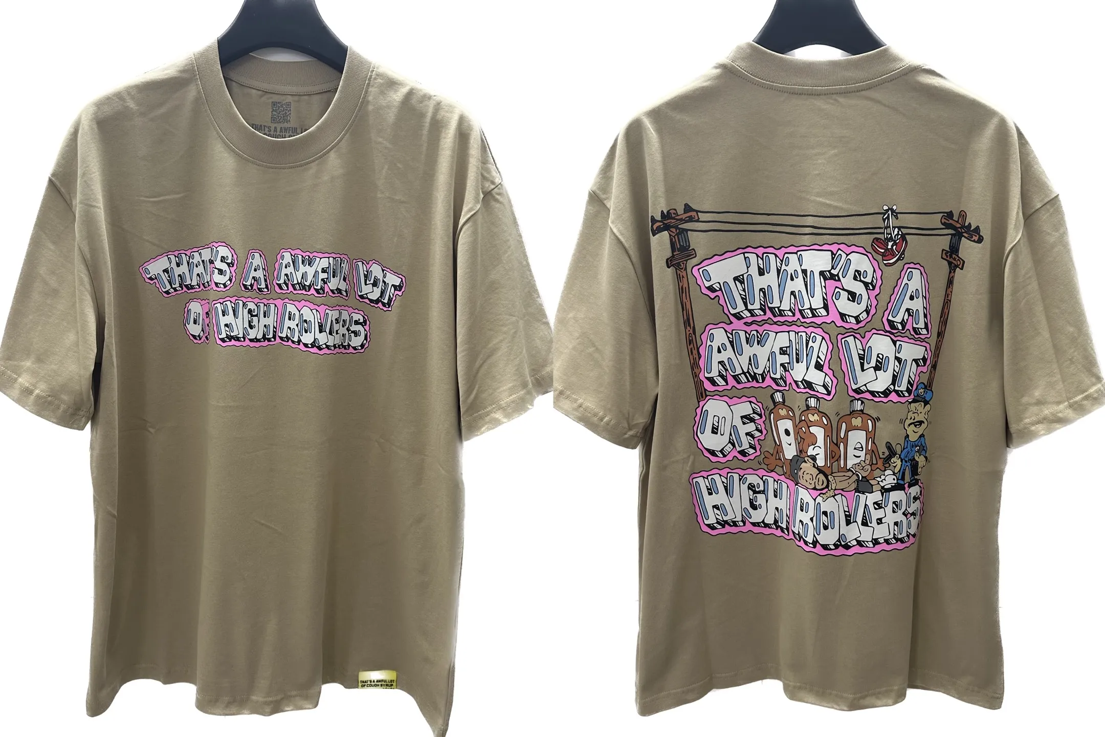 #Khaki color | THAT'S A AWFUL LOT OF COUGH SYRUP In Stock Real shot American simple trendy brand loose casual T-shirt Fabric (fabric): 32 counts Weight combed double yarn pure cotton Sizes (size): S-M L X L Color (colour): Khaki color